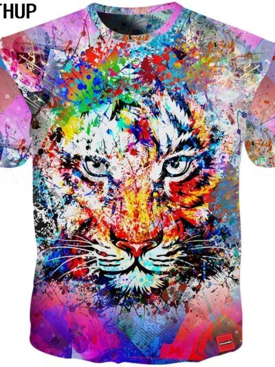 Remeras Con Estampado De Tigre En 3D De Colores Talla Grande Para Hombre Verano