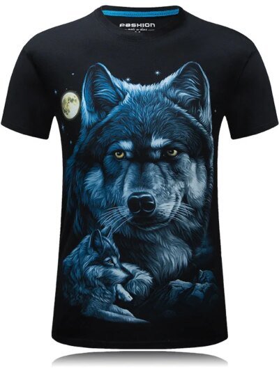 Remera Con Estampado 3D De Hell Rock Lunar Estilo Lobo Para Hombre Con Cuello Redondo Y Estampado De Hip Hop